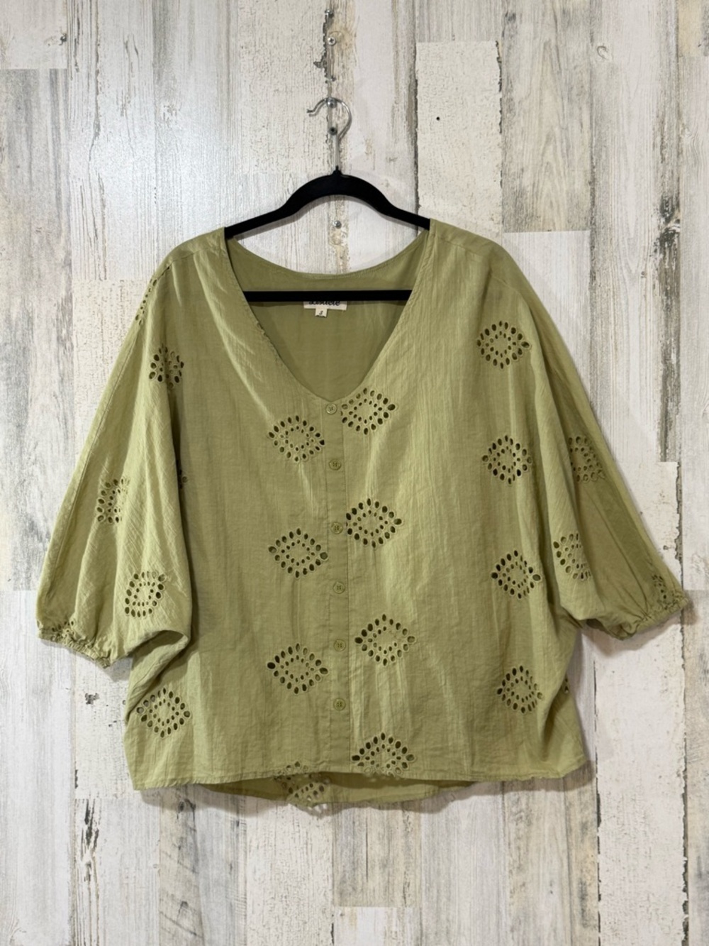 Listicle Olive Green Eyelet Button-Front Blouse
